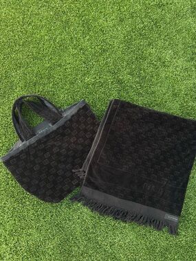 Elie Tahari Black Tote and Fringe Towel Set